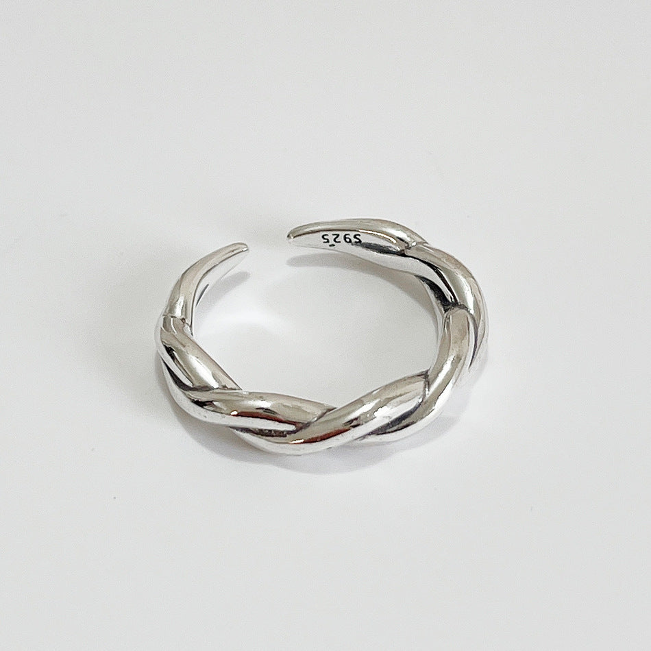 Vintage 925 Sterling Silver Round Geometric Inlay Open Ring for Women
