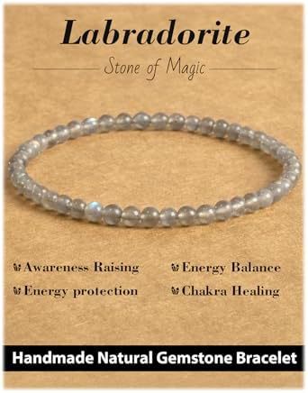 Natural Obsidian and Amazonite Stone Beaded Bracelet 6mm Elastic Stretch Bangle Unisex Handmade Jewelry
