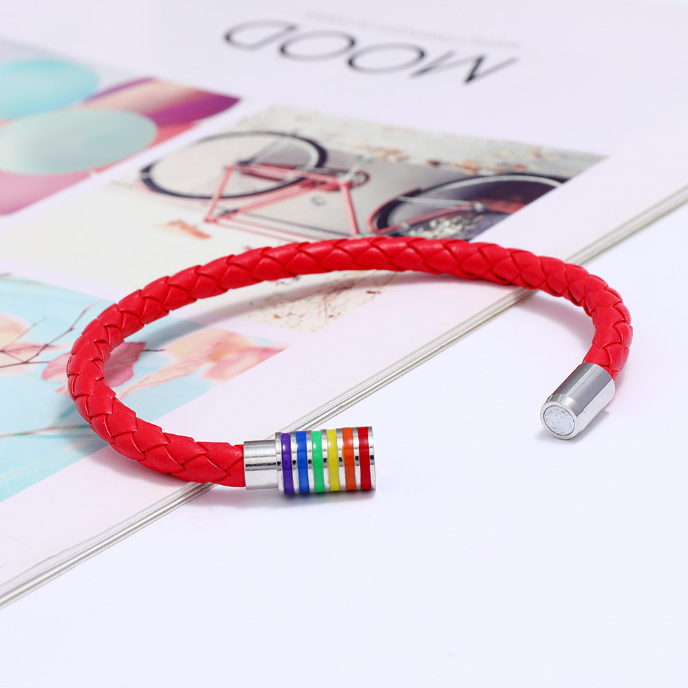 Vintage Minimalist Geometric Plated Leather Bracelet with Magnetic Clasp Unisex