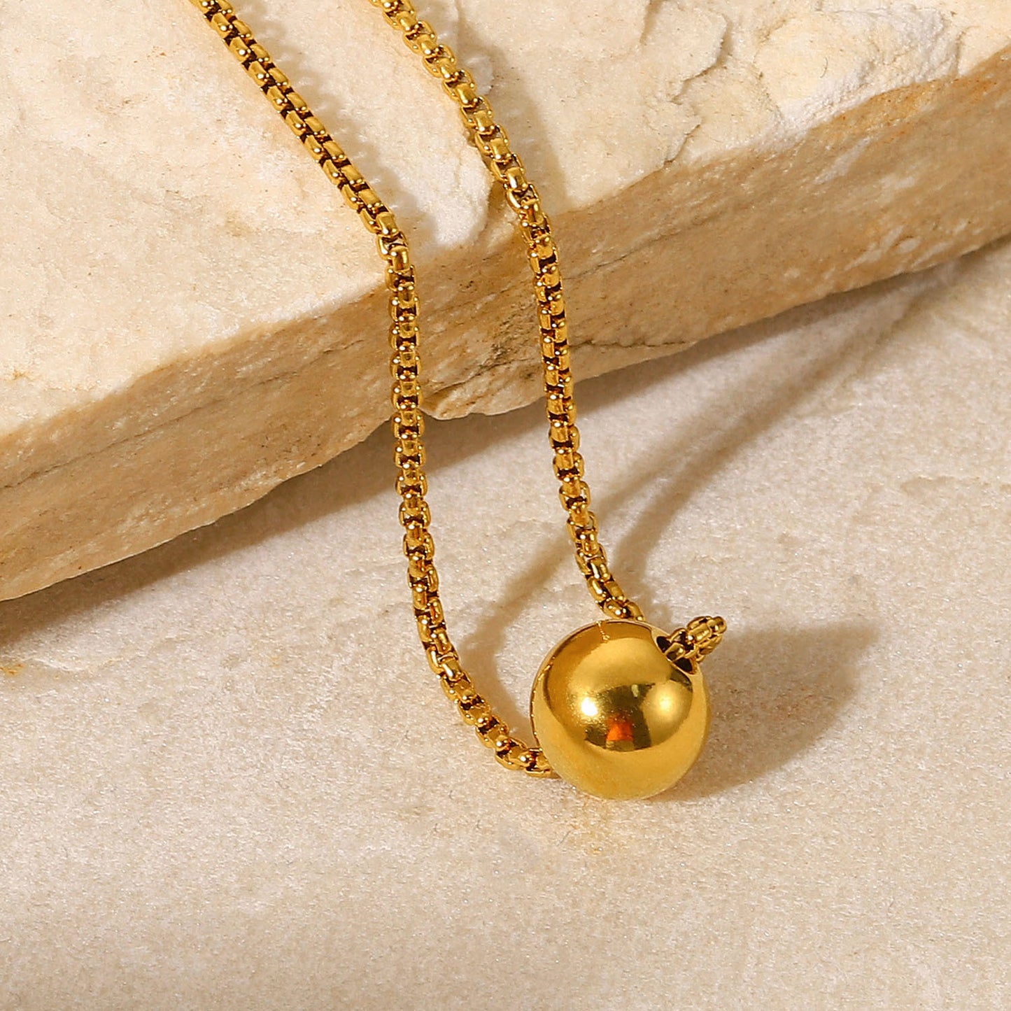 Minimalist Geometric Gold Ball Pendant Necklace 18K Gold Plated Stainless Steel Box Chain Pull-Adjustable Women Jewelry