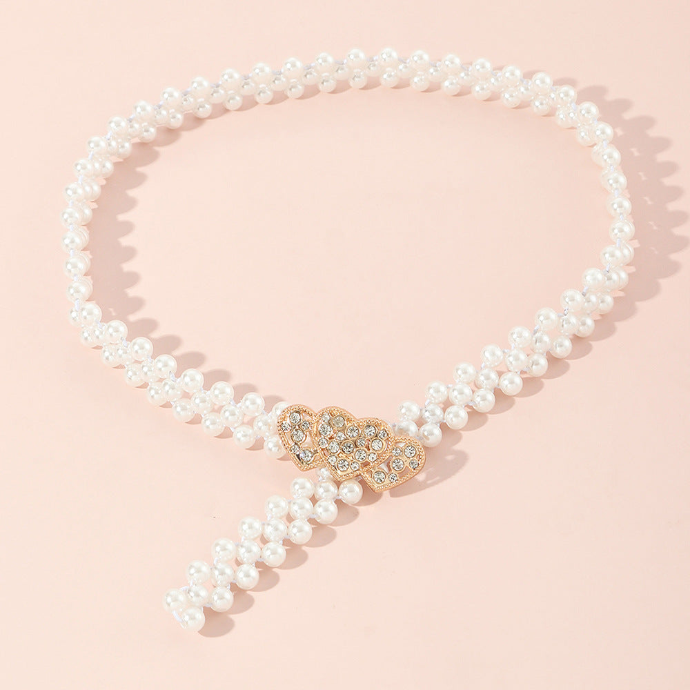 Elegante Catena in Vita a Cuore con Perle da Donna con Accento di Strass e Costruzione in Resina