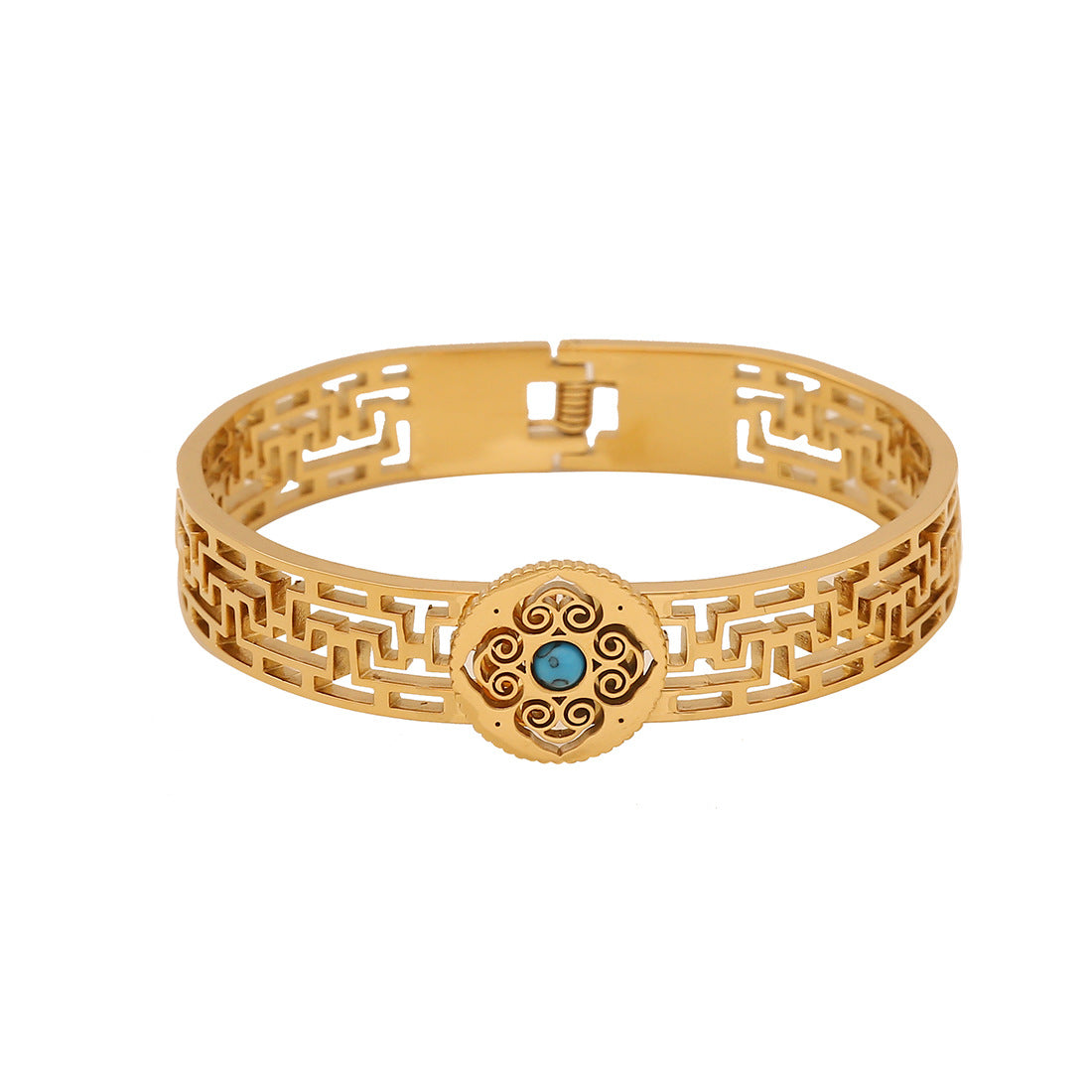 Vintage Style Turquoise-Inspired Hollow Stainless Steel Bracelet with Plated Finish