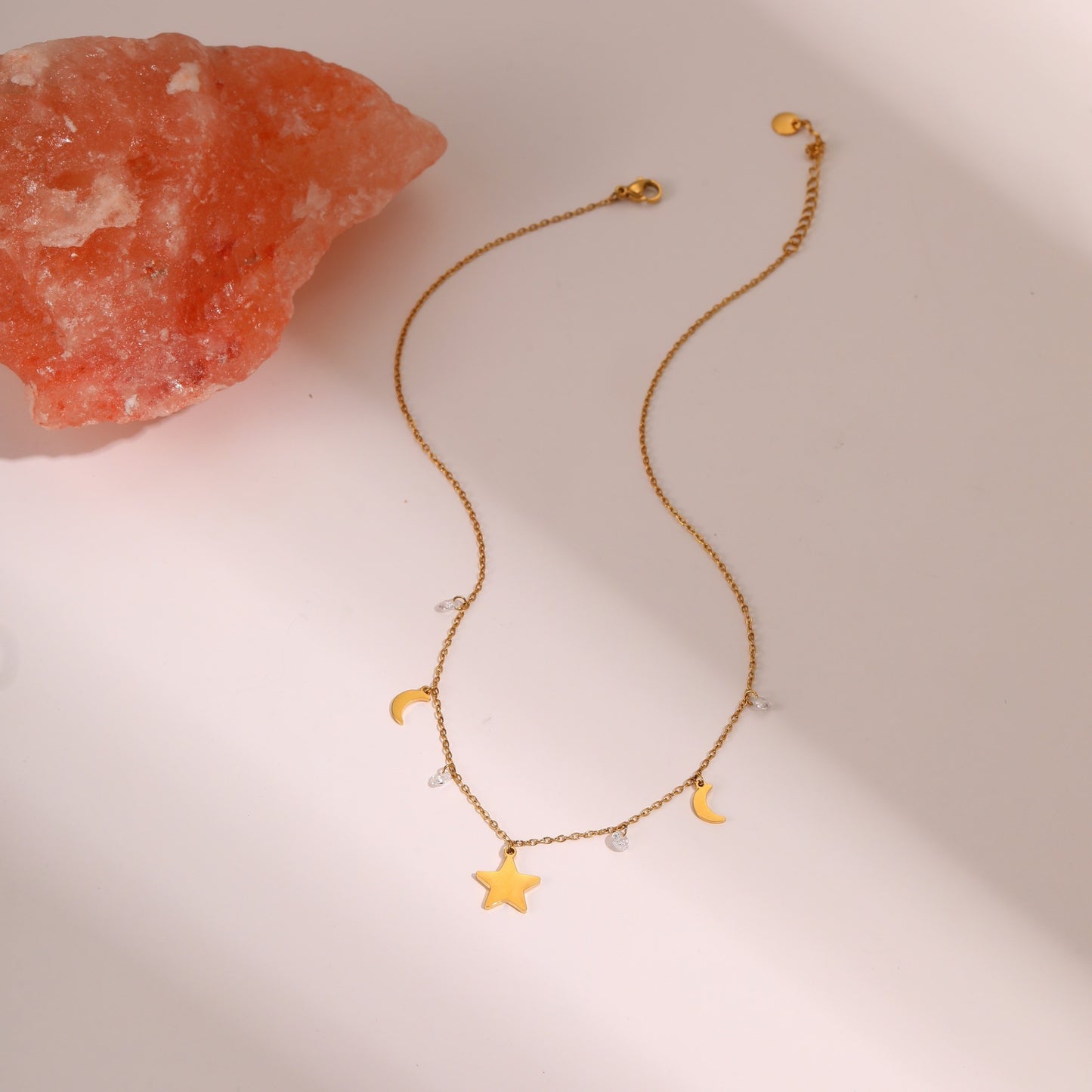 Fashionable Star-Shaped Stainless Steel Necklace with 18K Gold Plating and Colorful Zircon Inlay for Women