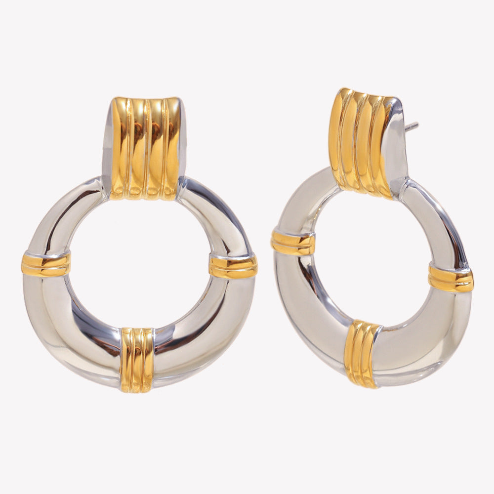 Orecchini a Cerchio Geometrici Minimalisti di Moda in Acciaio Inossidabile Placcato Oro 18K da Donna