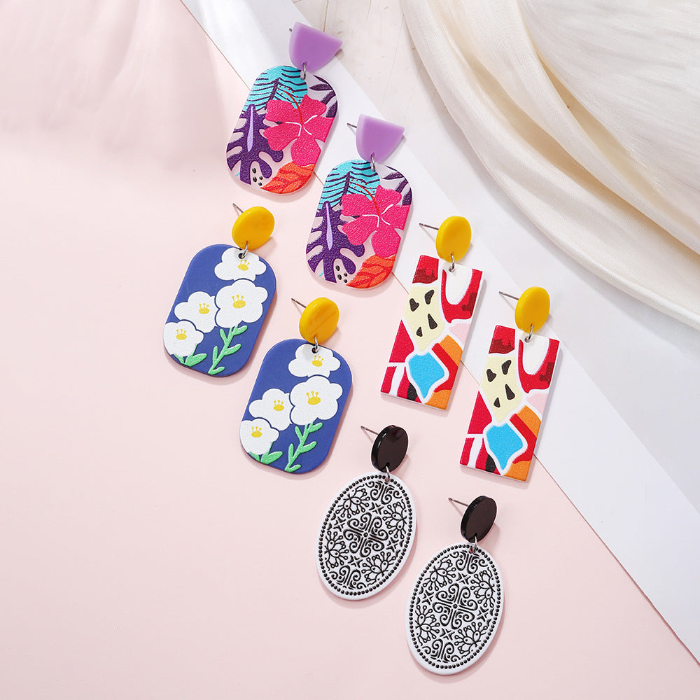 Sweet Geometric Floral Acrylic Plated Earrings for Women