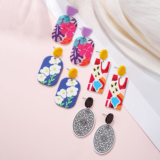 Sweet Geometric Floral Acrylic Plated Earrings for Women