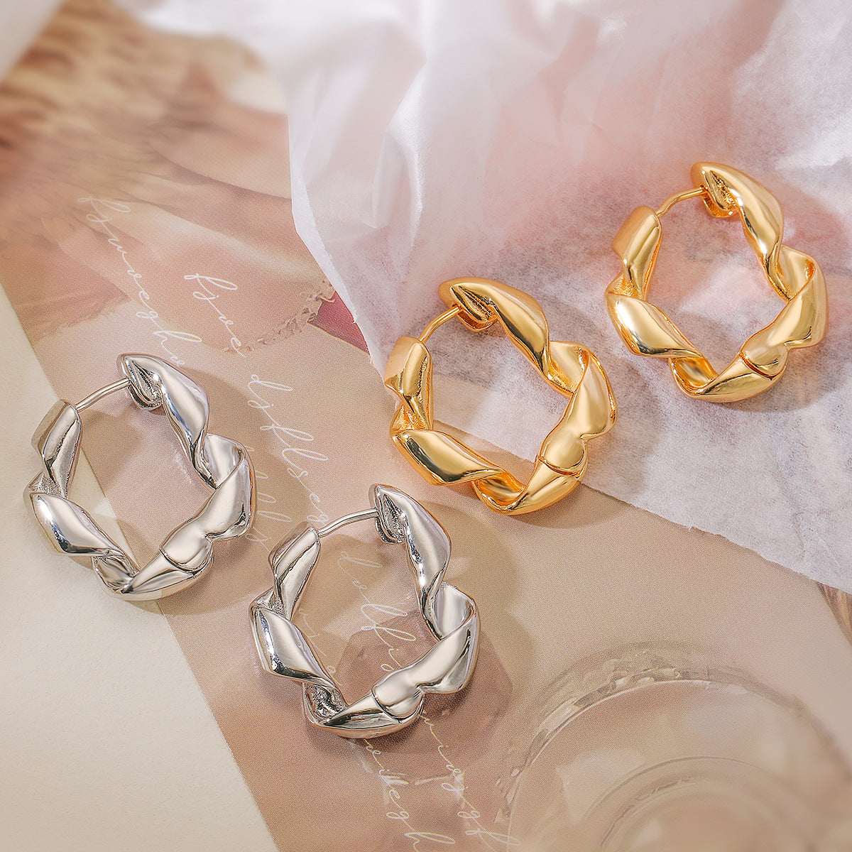 Orecchini Minimalisti Irregolari Geometrici da Donna in Ottone Placcato Oro