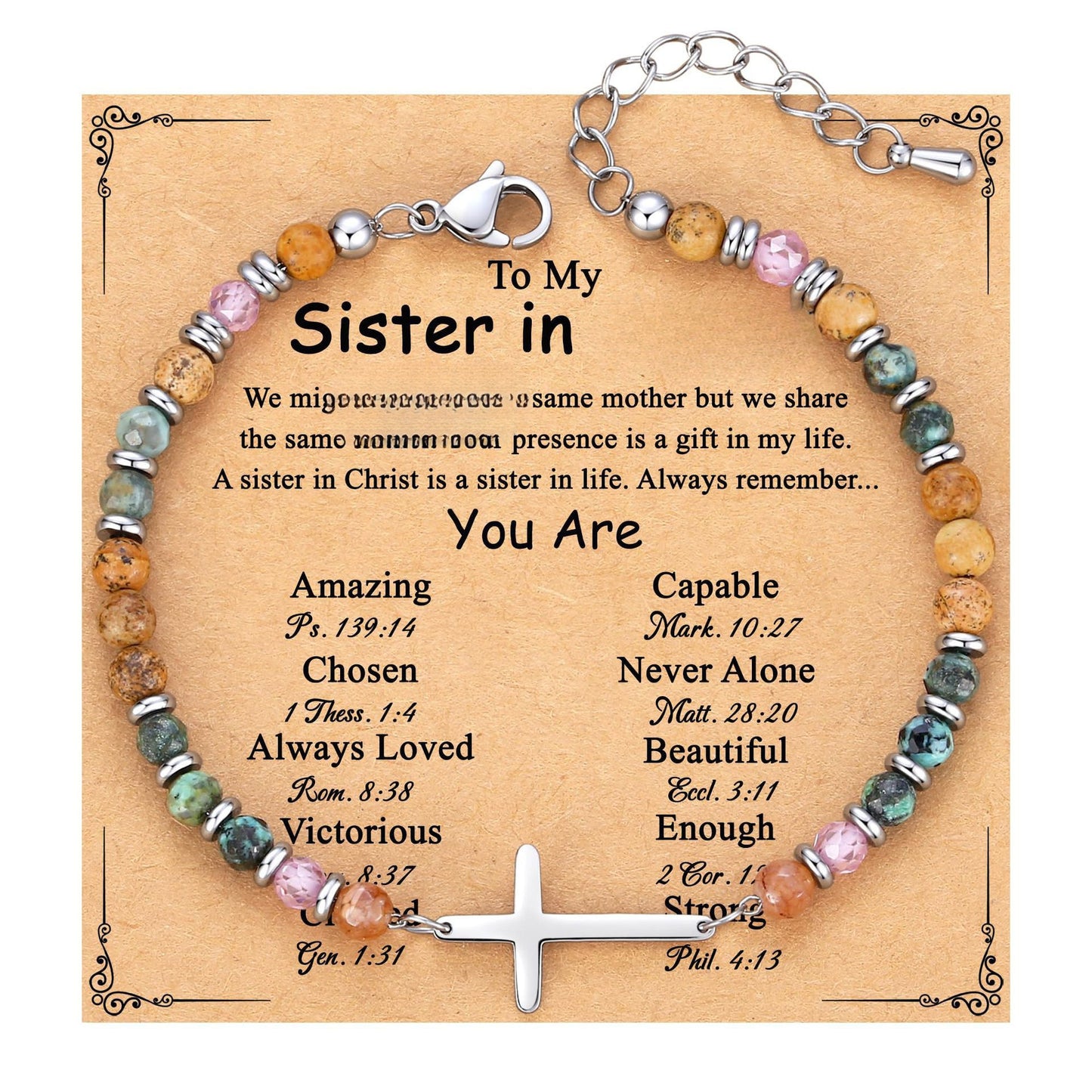Minimalist Natural Stone Cross Bracelet with Silver Spacer Beads Adjustable Chain Unisex Jewelry