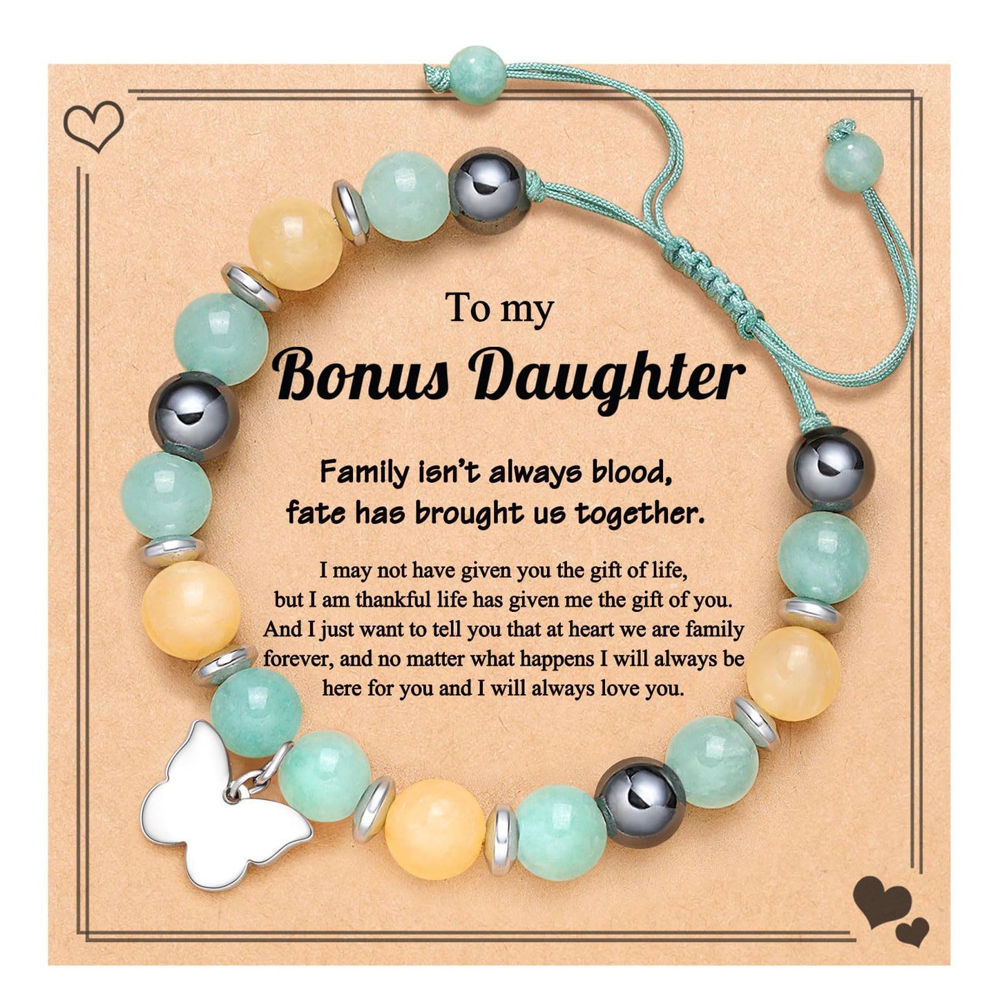 Natural Stone Zebra Print Heart Butterfly Handmade Bracelet for Women