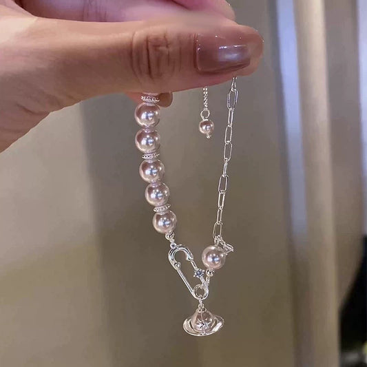 Elegante pulsera vintage francesa de Saturno para mujer con cuentas de cobre bañadas, diseño geométrico de estrellas, joyas de mano de lujo minimalistas