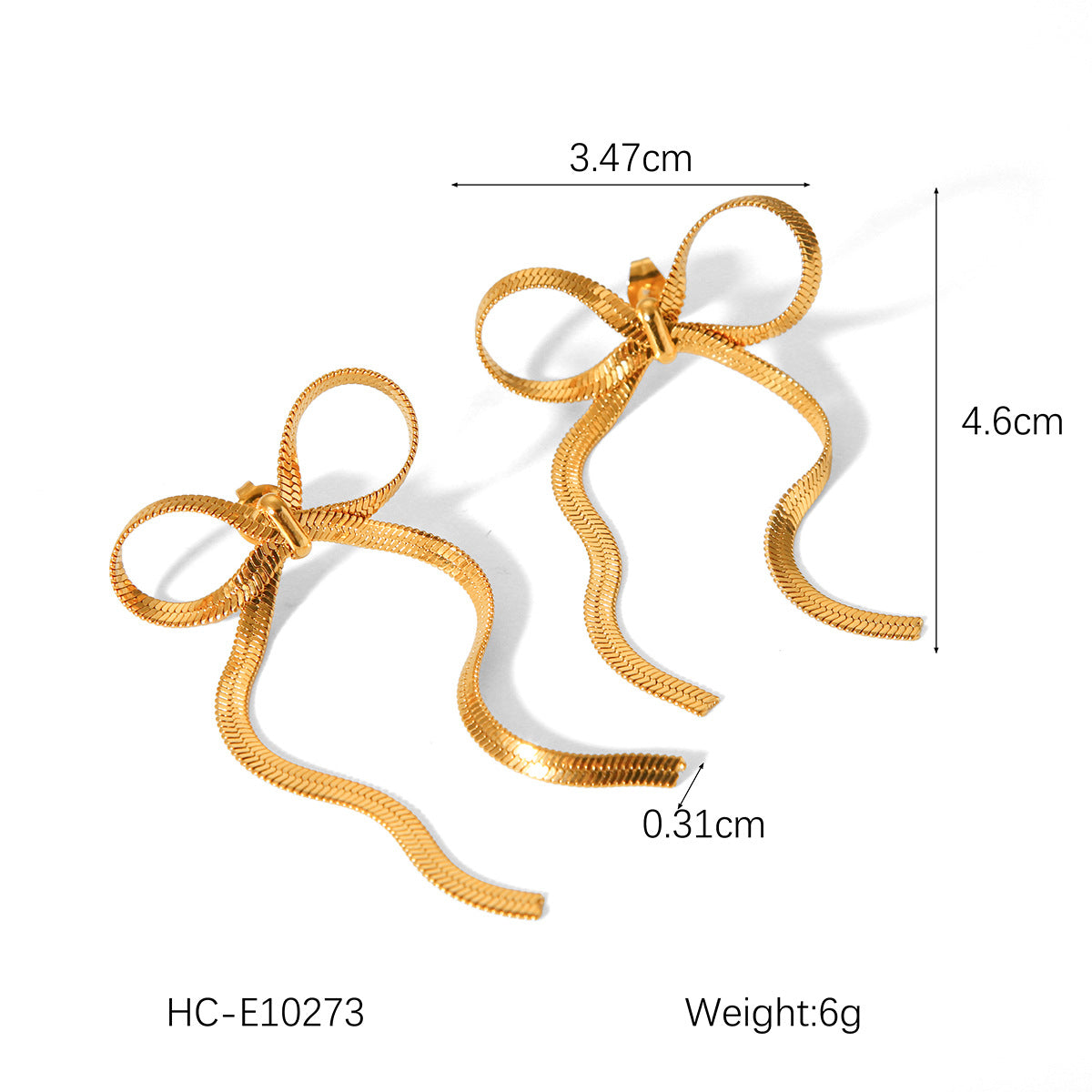 Fashion 18K Gold Plated Stainless Steel Bow Knot Geometric Stud Earrings for Women