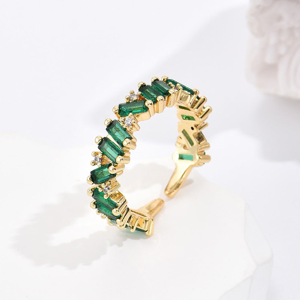 Anello regolabile da donna, elegante, geometrico, con base in rame placcata in oro 18K e zirconia micropavé