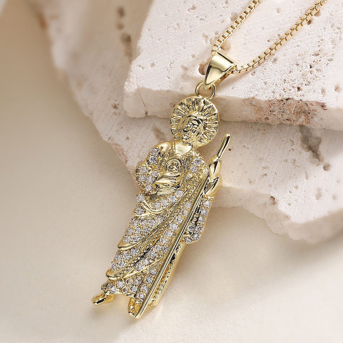 Minimalist 18K Gold Plated Brass Geometric Pendant with Cubic Zirconia for Women
