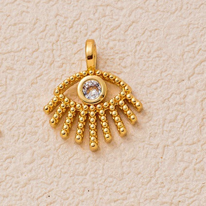 Vintage Geometric Brass Plated Gemstone Pendant Necklace with Sun Moon Evil Eye Charm Bar for Women