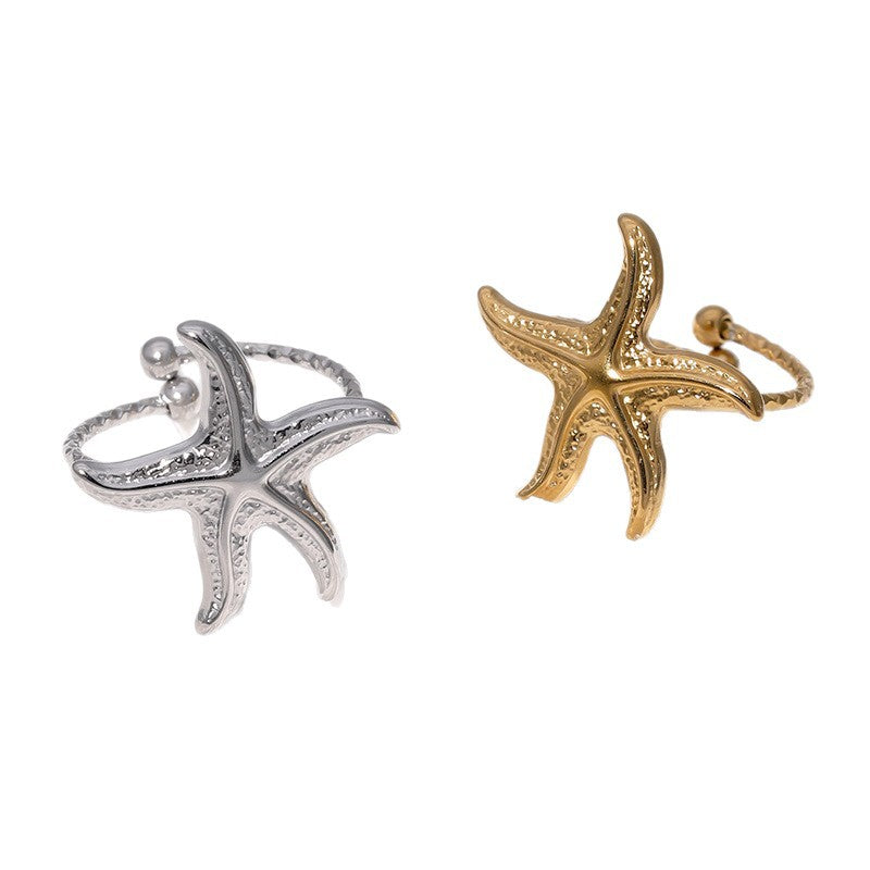 Minimalist Star-Shaped Stainless Steel Open Ring for Women with Plated Finish, Ocean-Inspired Luxury Jewelry