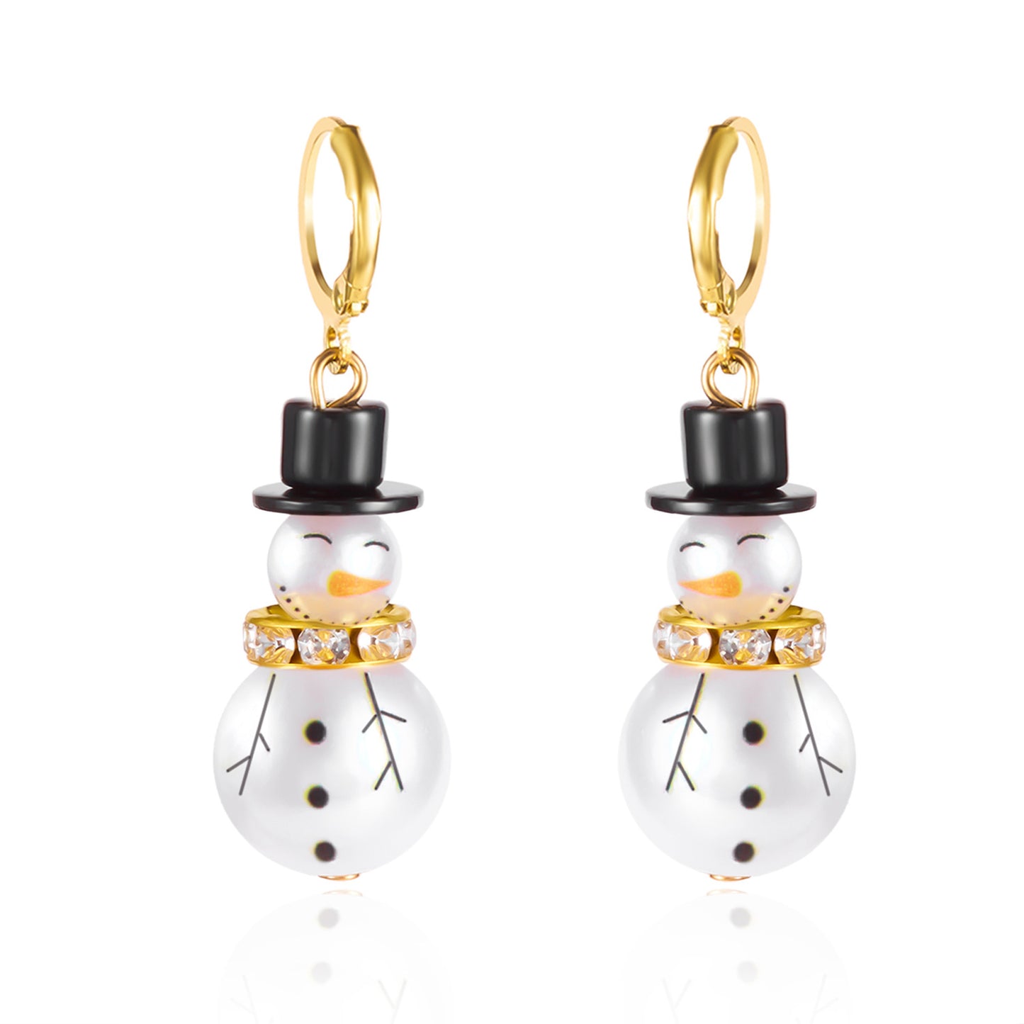 Lindos aretes de muñeco de nieve navideño con circonitas y perlas sintéticas incrustadas en aleación con acabado chapado para mujer