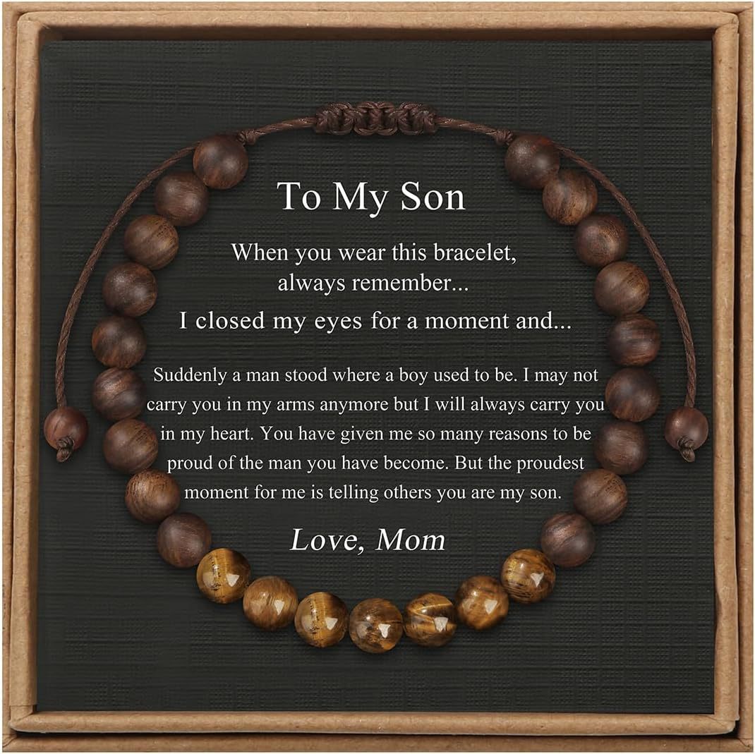 Men's Geometric Tiger's Eye Beaded Bracelet Adjustable Double Layer Handmade Gift
