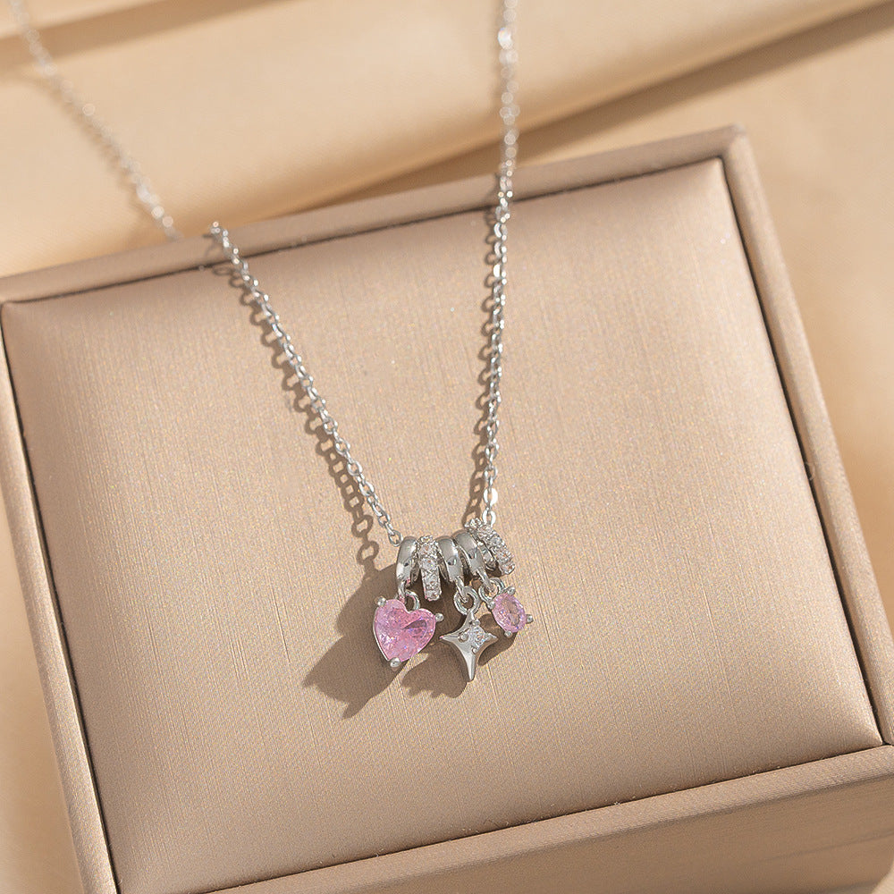 Collar Minimalista con Colgante de Ola y Geométrico para Mujer en Acero de Titanio con Chapado en Oro de 18K, Cadena Hipoalergénica para Clavícula con Motivos de Corazón y Lazo
