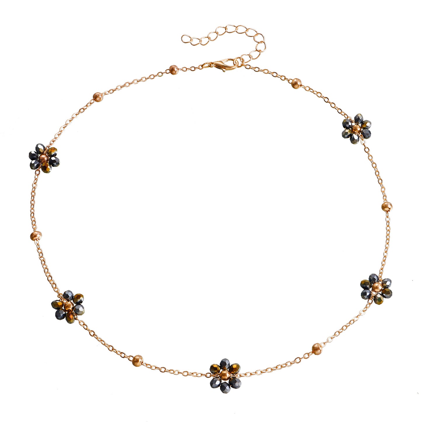 Bohemian Floral Crystal Beaded Necklace for Women with Daisy Design Alloy Pendant and Plated Finish