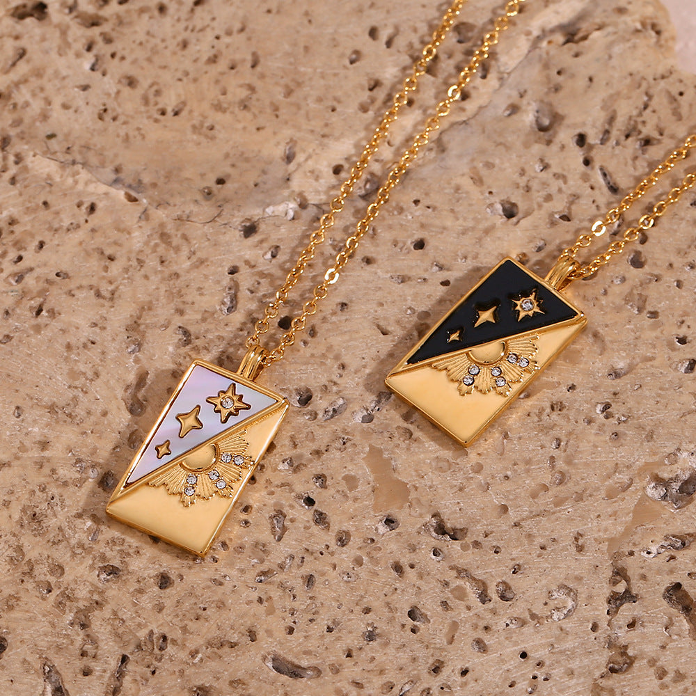 Minimalist Fashion Geometric Stainless Steel Pendant Necklace with Titanium Steel Sun Star Tarot Shell Design for Women