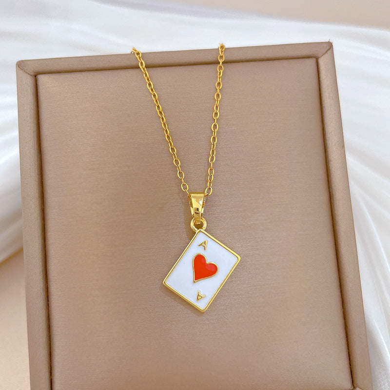 Sweet Cartoon Geometric Drip Oil Rhinestone Pendant Necklace Titanium Steel Cable Chain Unisex