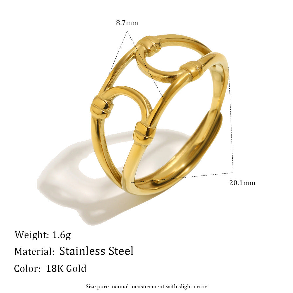 Minimalist 18K Gold Plated Stainless Steel Geometric Double Knot Open Ring for Women