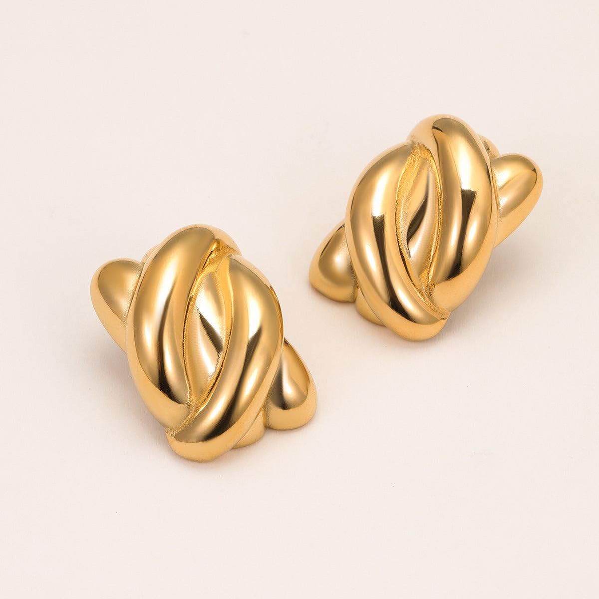 Orecchini geometrici minimalisti in acciaio inossidabile con texture quadrata irregolare e placcatura in oro 18K