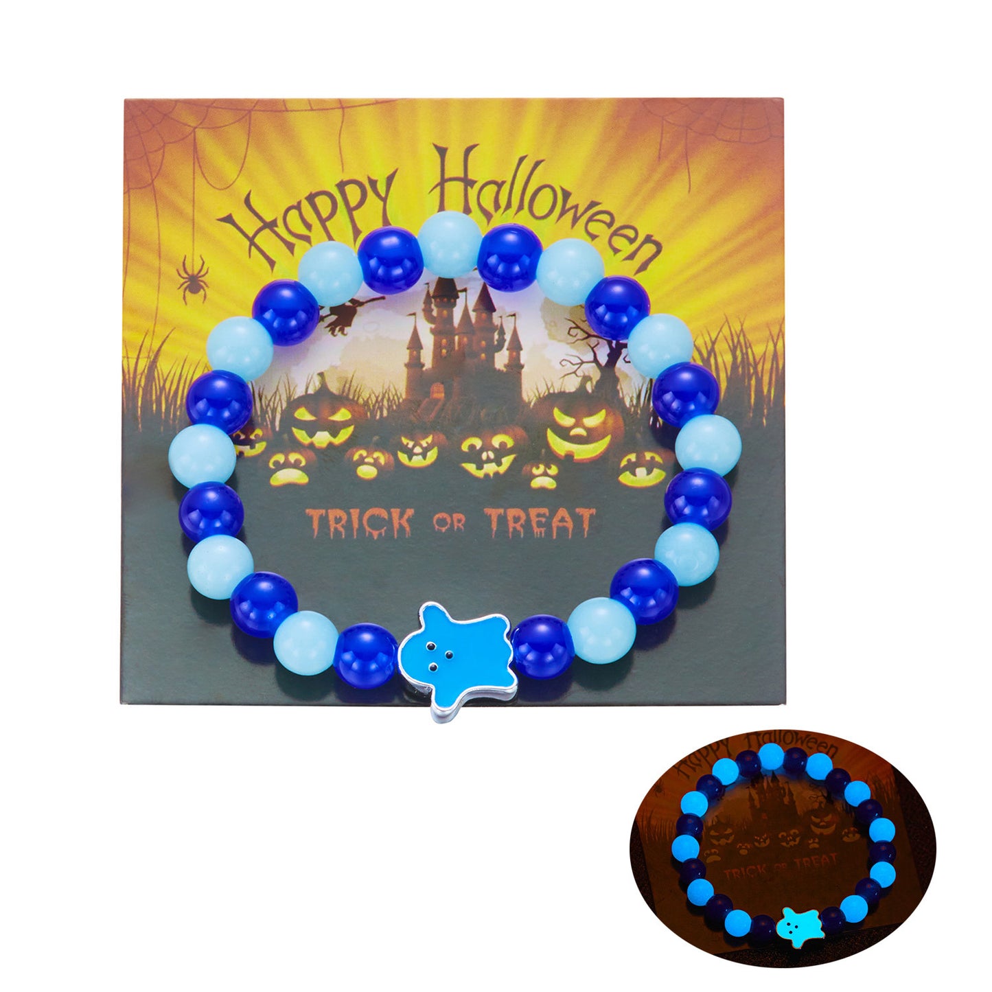 Pulsera de aleación con cuentas de calabaza y fantasma que brillan en la oscuridad para Halloween, con estilo lindo y atrevido para hombres y mujeres