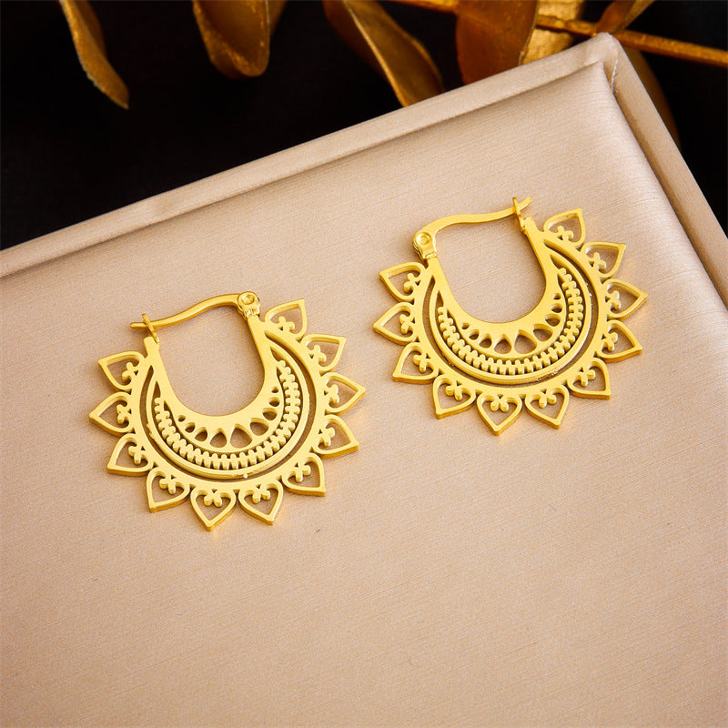 Minimalist Gold Plated Stainless Steel Floral Star Geometric Drop Earrings for Women