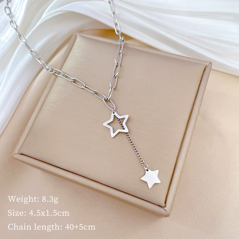 Minimalist Titanium Steel Geometric Star Pendant Necklace for Unisex Business Casual Wear