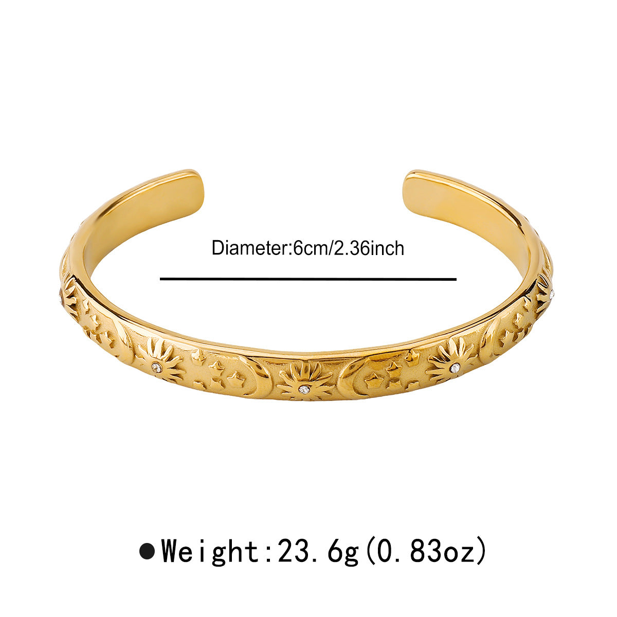 Elegante Pulsera con Relieve Geométrico de Estrella y Luna con Incrustaciones de Zirconia en Acero Inoxidable para Mujer