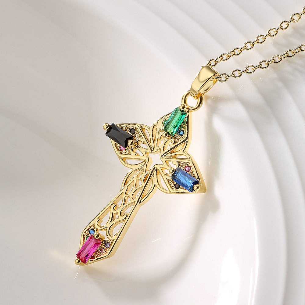 Geometric Pendant Necklace for Women in Copper with 18K Gold Plating and Zircon Inlay, Fashionable Minimalist Style