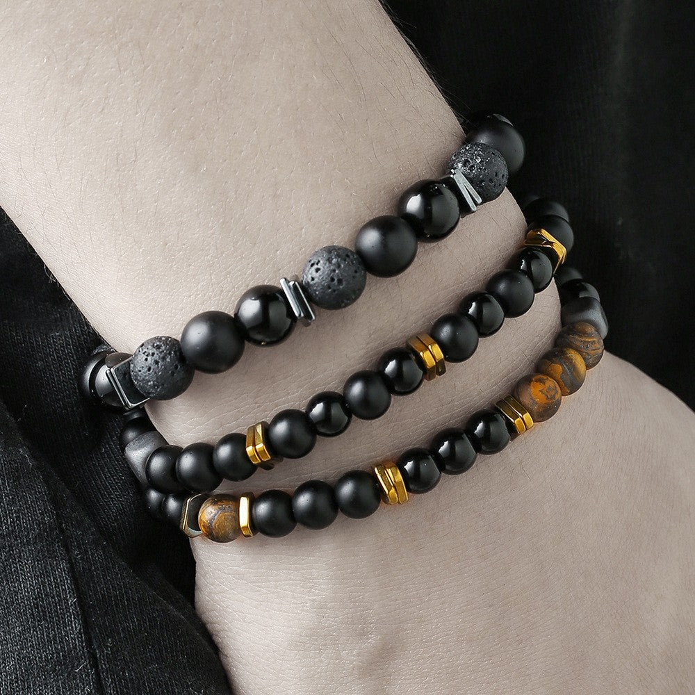 Hip-hop Geometric Brass Beaded Bracelet Set for Men and Women
