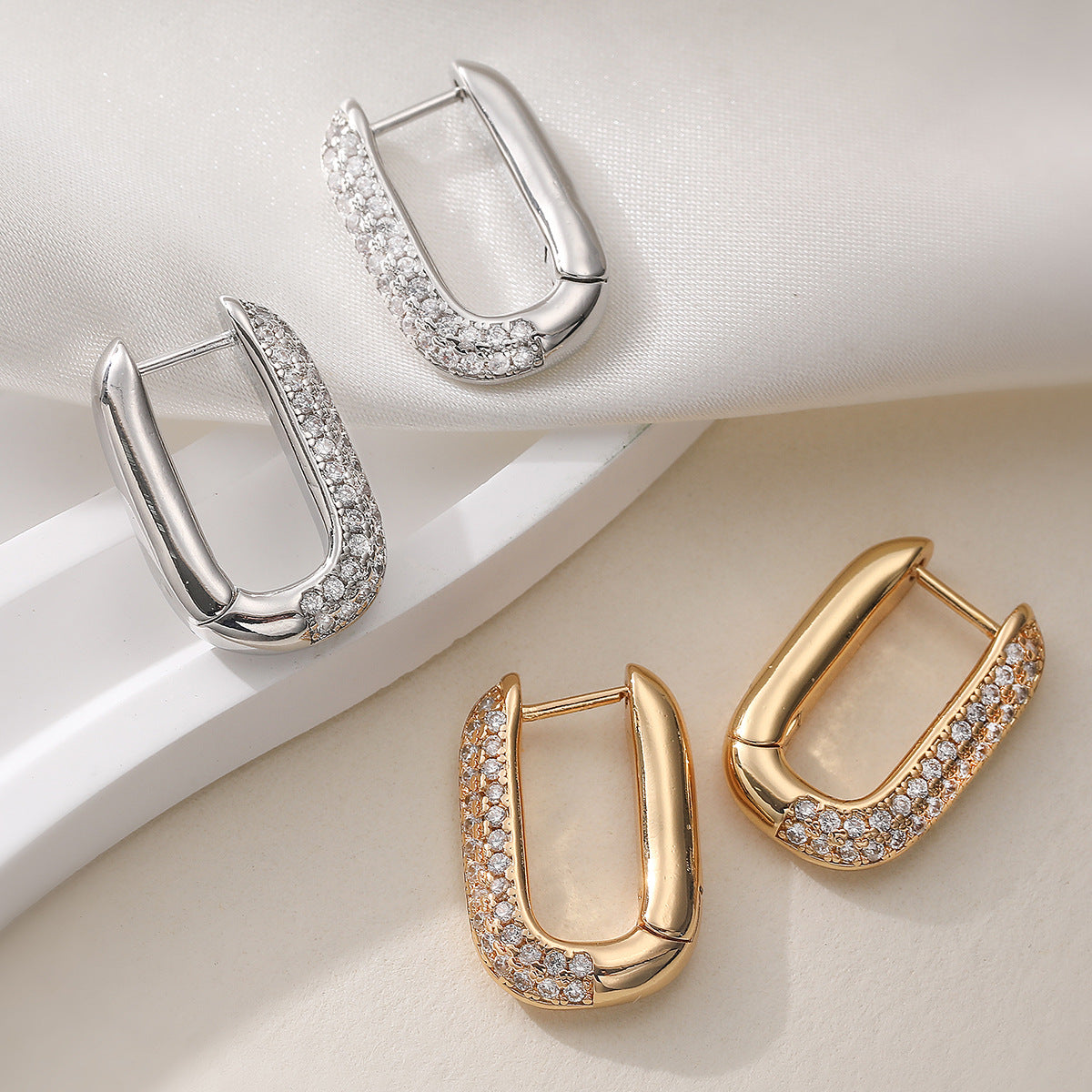 Elegant Geometric Gold Plated Brass Cubic Zirconia Earrings for Women
