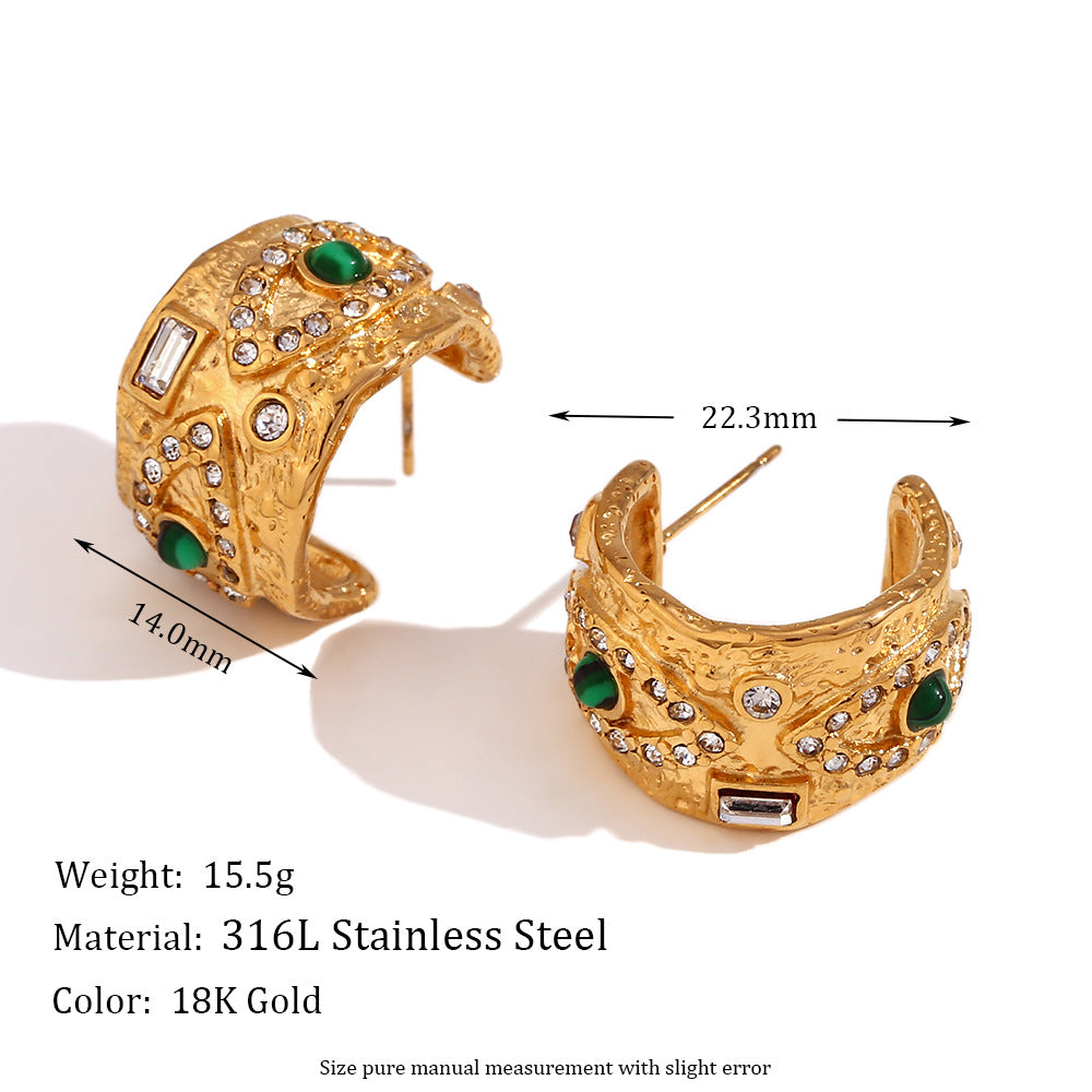 Collana minimalista con pendente geometrico a forma di occhio in malachite e zirconi in acciaio al titanio placcato oro da donna