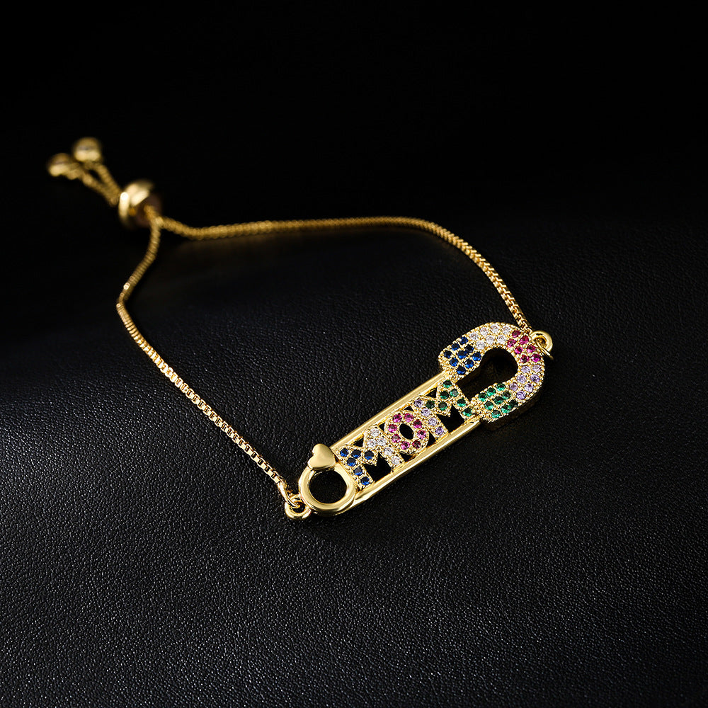Minimalist Geometric Copper Bracelet with Gold Plating and Colorful Zircon for Women