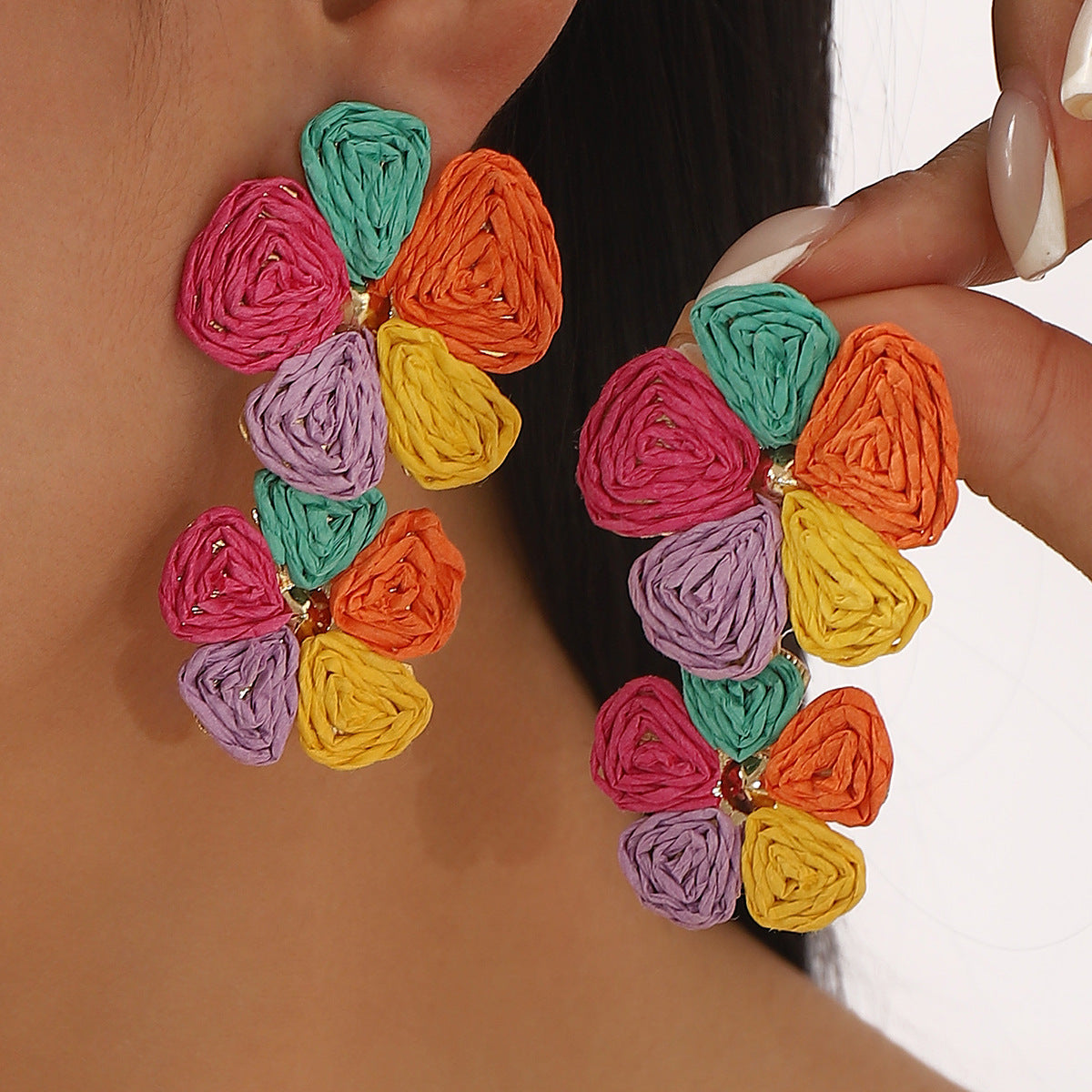 Orecchini con girasole Sweet Floral in lega e rafia per accessori fotografici da viaggio per le vacanze estive