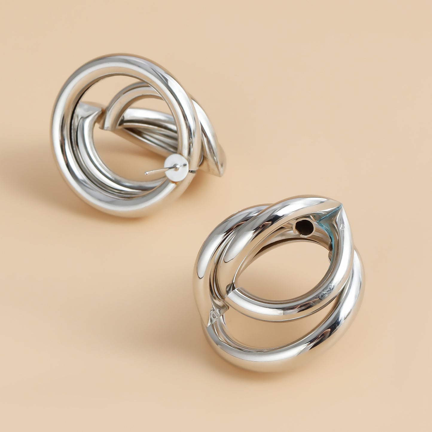 Geometric Metal Tube Earrings for Women with Electroplated Finish and Irregular 3D Design