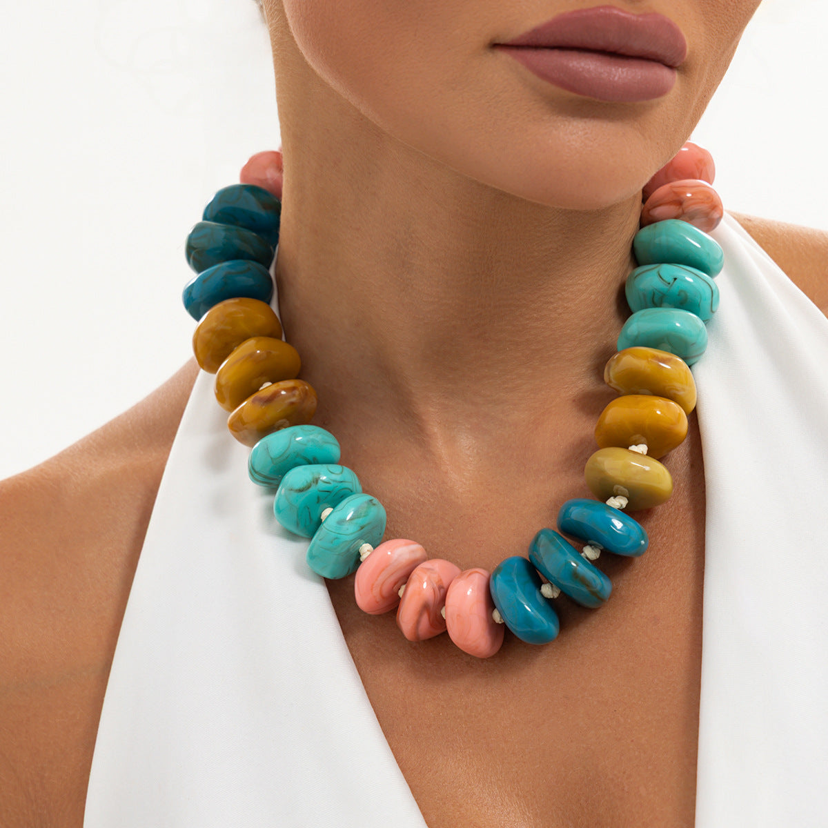 Creative Gradient Resin Geometric Beaded Necklace for Women
