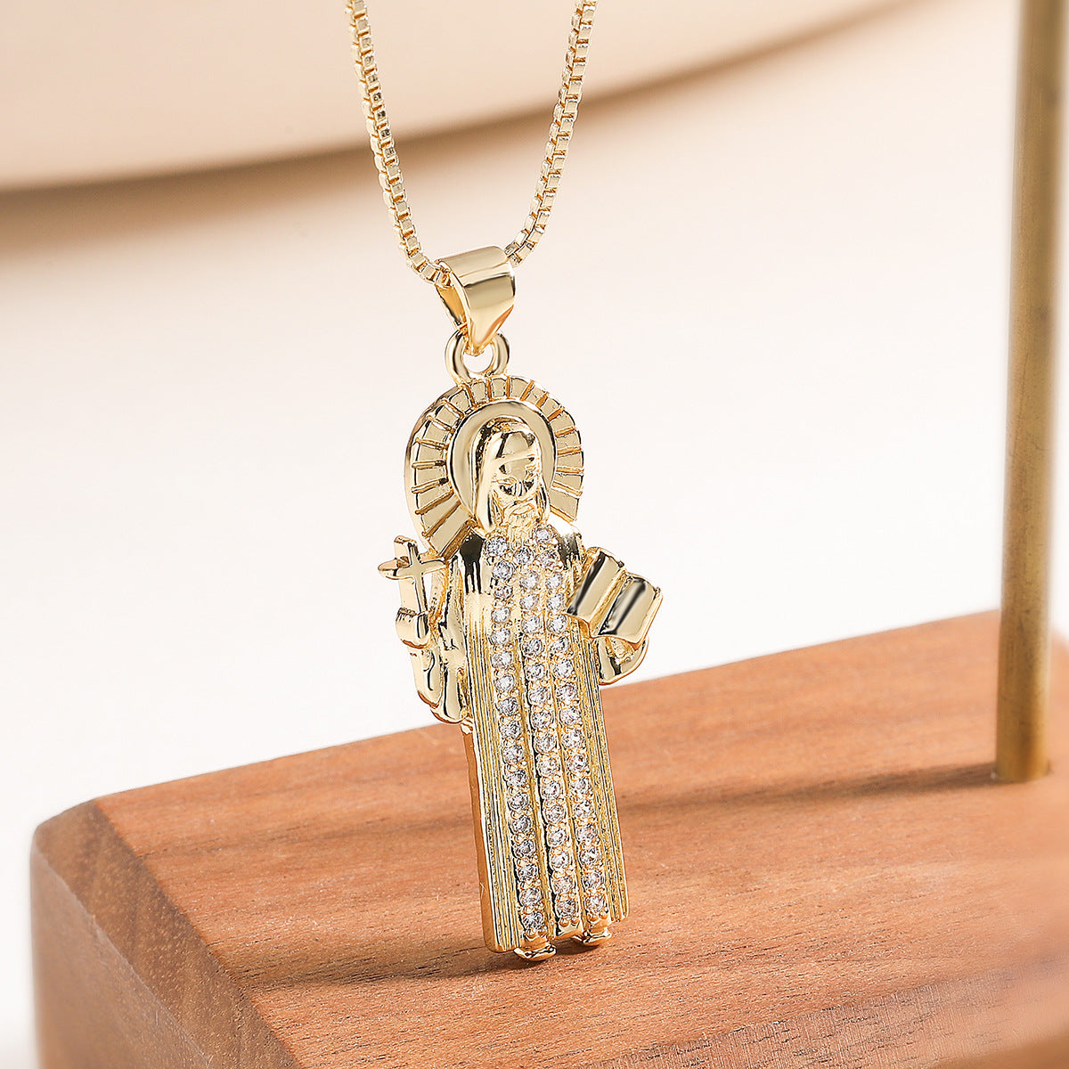 Minimalist 18K Gold Plated Brass Geometric Cubic Zirconia Inlay Pendant Necklace for Women