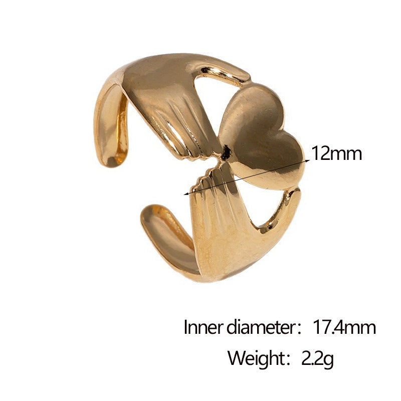 Minimalist 18K Gold Plated Stainless Steel Heart Open Ring for Women