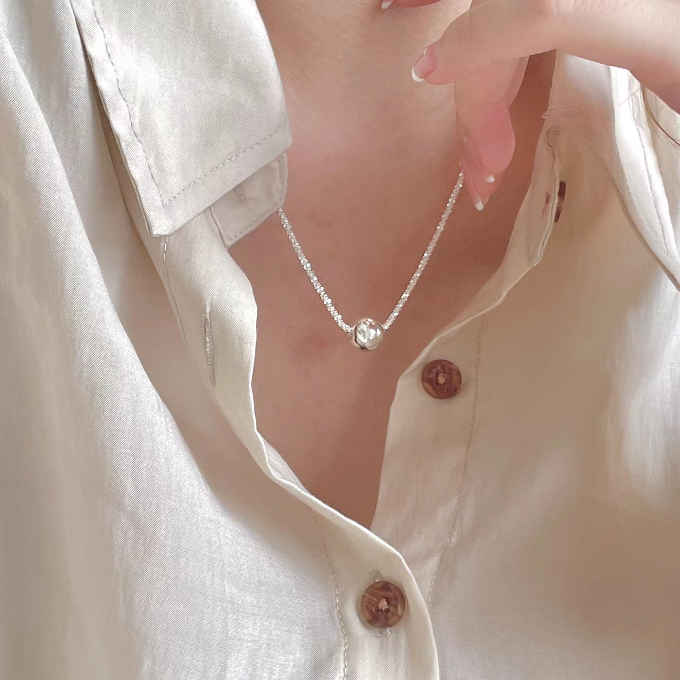 Collana minimalist in argento sterling 925 con pallina geometrica rotonda