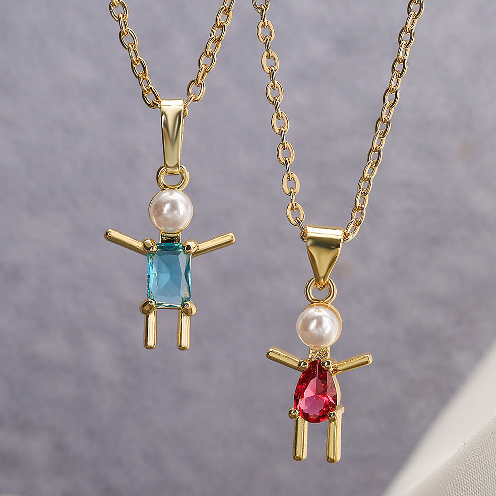 Collana con ciondolo geometrico minimalista in rame placcato oro vero e zirconi da donna