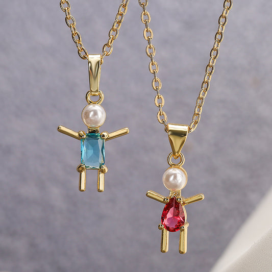 Collar Colgante Geométrico Minimalista de Cobre con Baño de Oro Real y Circonita para Mujer