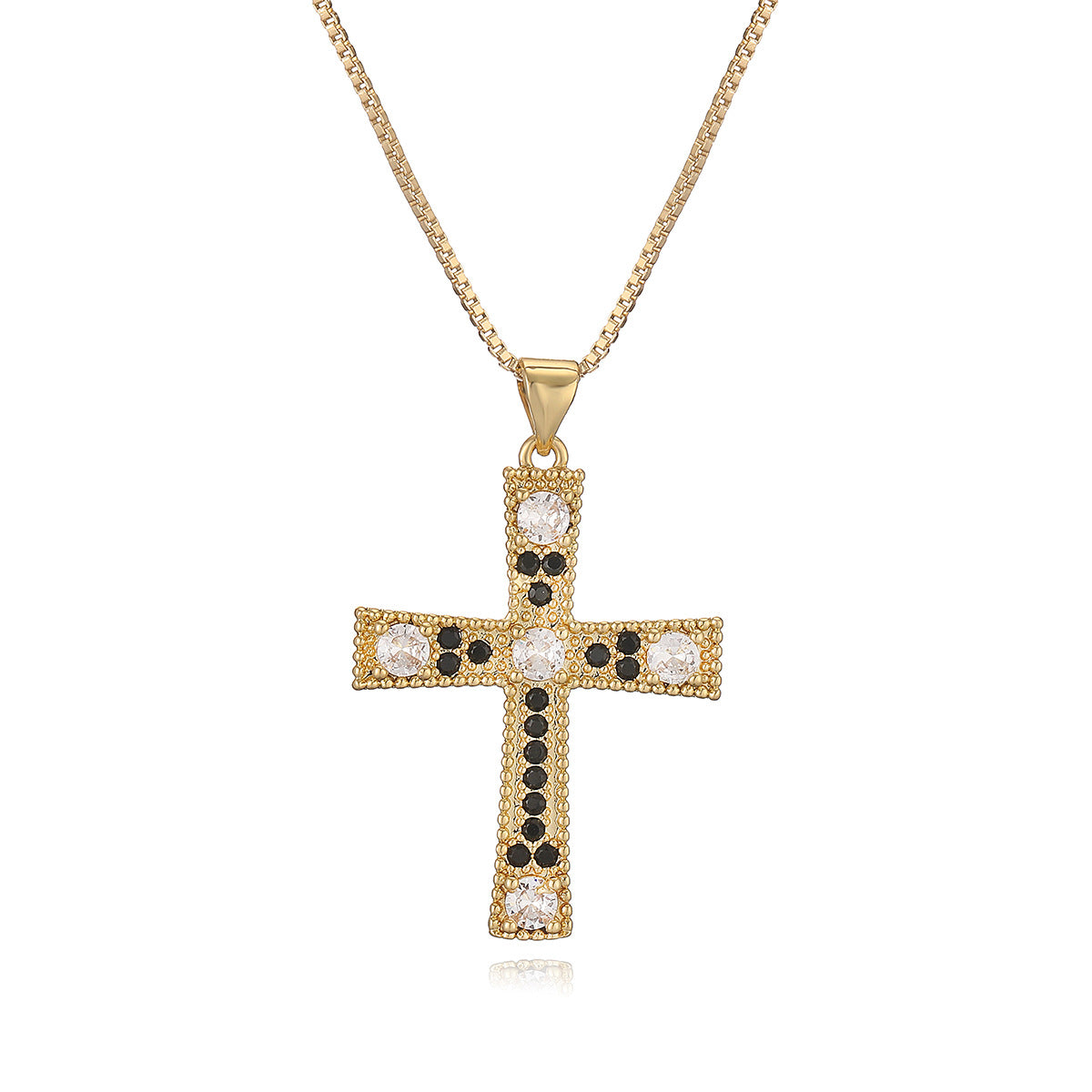 Minimalist Geometric Cross Pendant Necklace for Women with Copper Base Plated in 18K Gold and Zircon Inlay