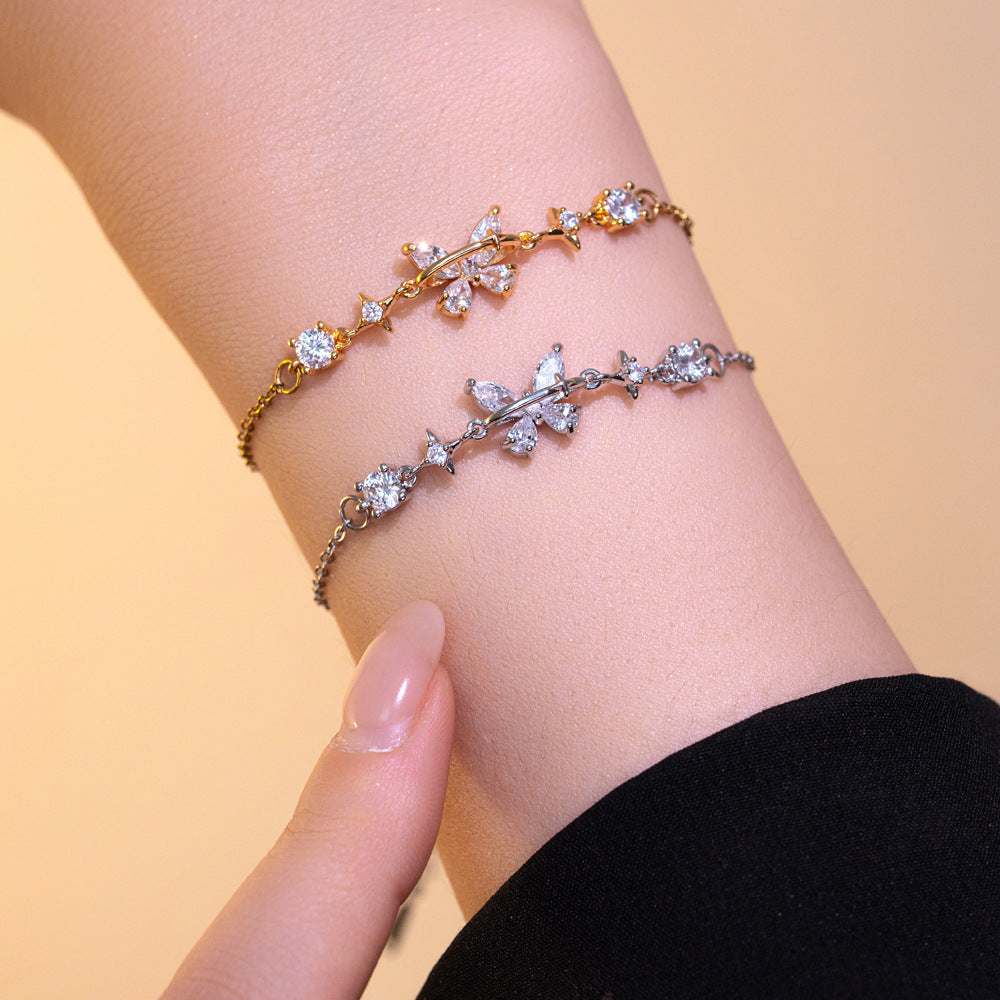 Elegante Bracciale a Fiocco in Acciaio al Titanio con Zirconi per Donna con Finitura Anallergica Placcata Sottovuoto