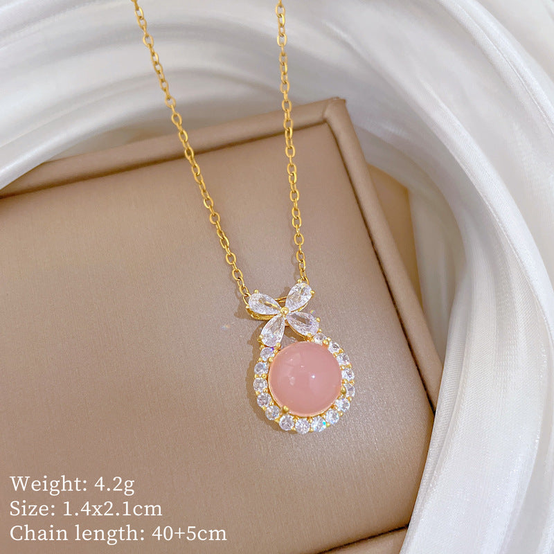 Sweet Minimalist Animal Shape Micro-Inlaid Cubic Zirconia Brass Pendant Titanium Steel Necklace for Unisex