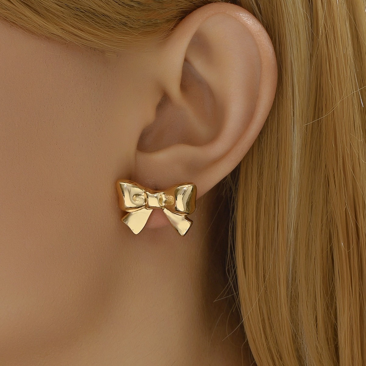 Pendientes Minimalistas de Aleación con Forma de Lazo y Baño de Oro para Mujer, Pendientes de Estilo Dulce y Fresco
