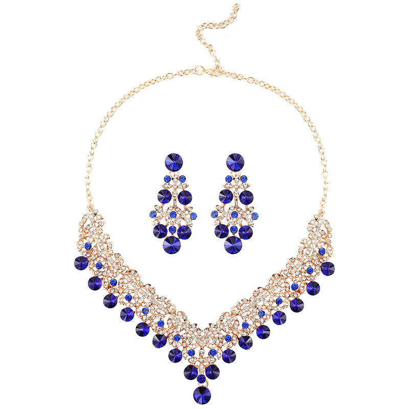 Vintage Floral Alloy Necklace and Earrings Set with Geometric Shapes Electroplated for Women