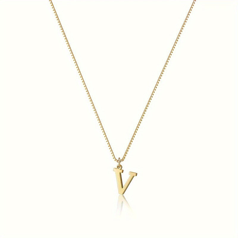 18K Gold Plated Stainless Steel Letter Pendant Box Chain Necklace